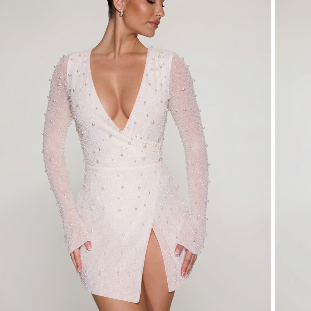 Oh Polly Cream Long Sleeve Dress
